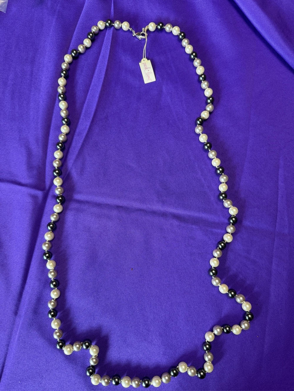 Park Lane Long Black White Gray Pearl Necklace NEW